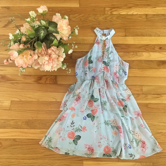 slim fit dress slacks Lennon Halterneck Maxi Dress - Black Floral main image 0